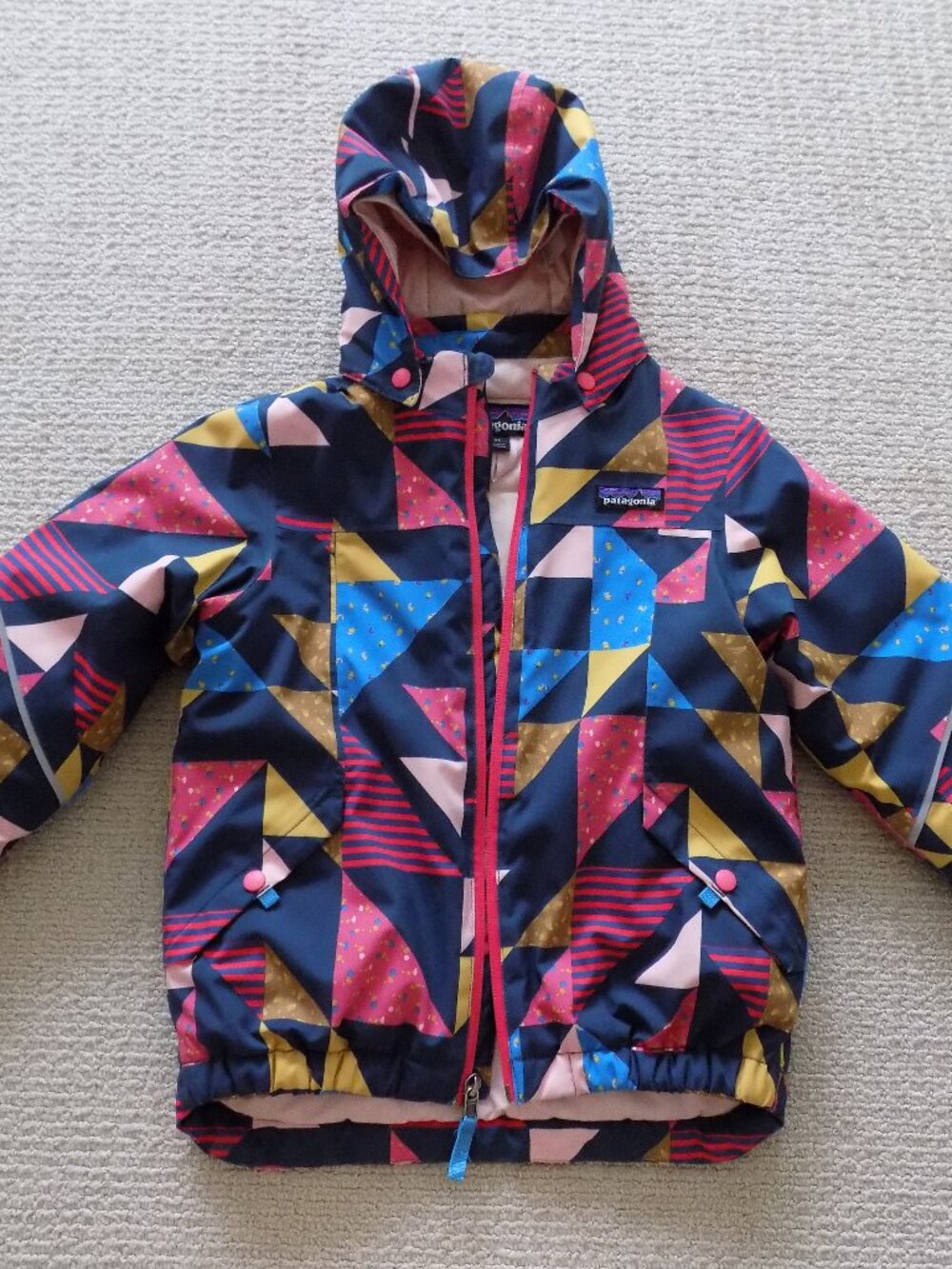 PATAGONIA KIDS GIRLS SNOW PILE HOODED JACKET 5T GEOMETRIC DESIGN